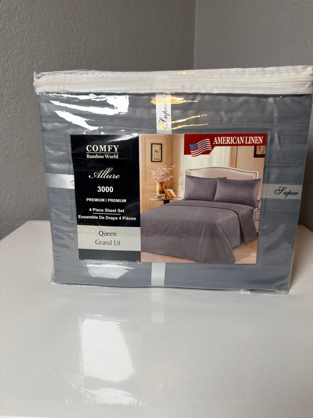 American Linen Allure 4 Piece Striped Grey Queen Bed Sheets
